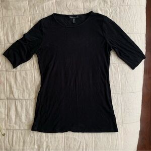 EILEEN FISHER Simple Ribbed Black Tee XS